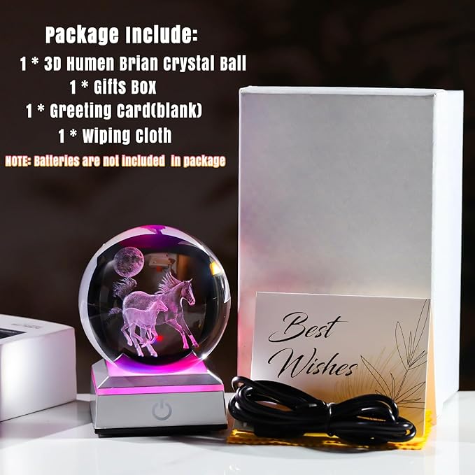 Ornalrist 3D Crystal Ball Engraved Mom and Baby Horse with Multicolor LED Light Base - Horse Lovers Gifts Home Decor