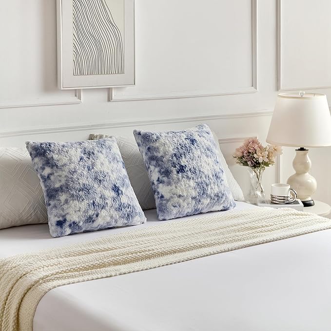 FUTEI Blue Decorative Throw Pillow Covers 18x18 Inch Set of 2,Soft Cozy Colorful Rose Swirl Texture Cushion Case,Modern Home Decor for Couch Sofa Bed Living Room