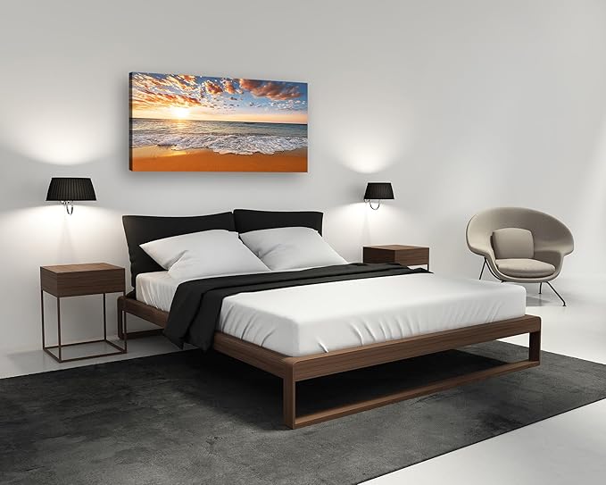 YYYYHPP YP2175 Beach Wall Art Morning Sunrise Sky Ocean Beach Waves Scenery Modern Painting Artwork for Office Wall Decor Home Decoration Stretched and Framed Ready to Hang