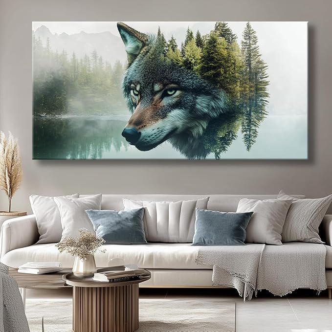 Canvas Wall Art Wolf - Modern Landscape Paintings for Living Room, Bedroom Wall Decor, Framed Wall Art for Home or Office Decoration, 20"x40"(50CMx100CM)