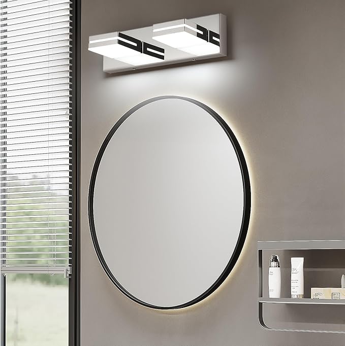 SineRise LED Modern Bathroom Vanity Light Fixtures (2-Light, 15.5-Inch), Chrome Modern Acrylic Bathroom Wall Lighting Fixtures Over Mirror (Cool White 6000K)