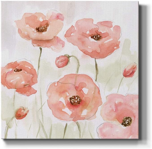 Square Premium Gallery Wrapped Canvas Flower Multicolor Wall Art Abstract Floral Romance Modern Pictures Print for Home Office, Ready to Hang