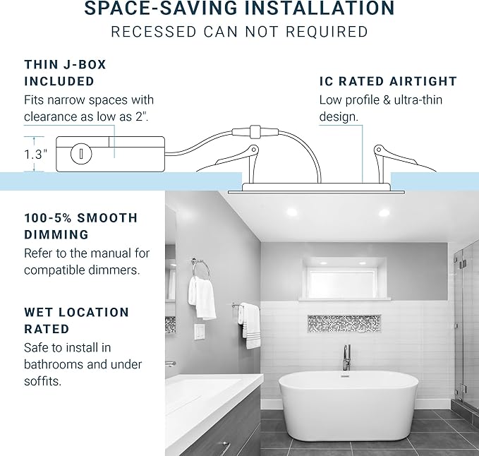 PARMIDA (6 Pack) 6 Inch 2HR Fire Rated LED Recessed Light, ETL, 5 Color Selectable 2700/3000/3500/4000/5000K, 12W Dimmable Ultrathin Canless Wafer Slim Panel Downlight, Wet/IC Rated, No Tenmat Needed