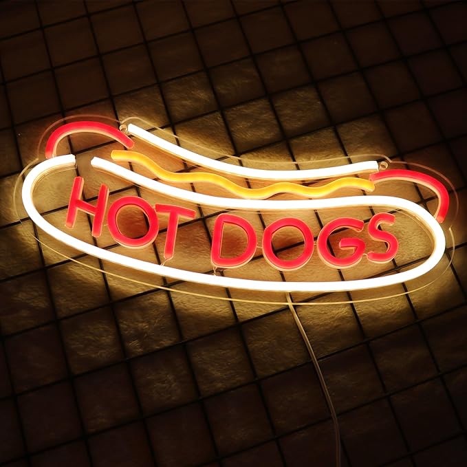 Balanar HOT DOGS Neon Signs for Wall Decor Neon Lights for HOT DOGS Shop Led Business Signs Suitable for Fast Food shops Christmas Birthday Party Gift Led Art Wall Hanging Decorative Lights