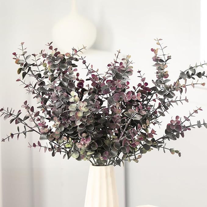 Janinka 6 Pcs 25'' Artificial Eucalyptus Leaves Fall Stems for Vases Autumn Floral Arrangements Fall Decorations Artificial Plants Fake Plant for Office Home Party Garden Fireplace Farmhouse Decor