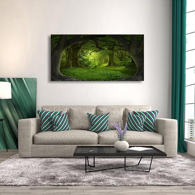 Tree of Life Wall Art Canvas Prints Natural Landscape Pictures Home Decor Green Forest Paintings for Living Room Bathroom Bedroom Kitchen Office Decorations 20x40 Wooden Framed Artwork Easy Hanging
