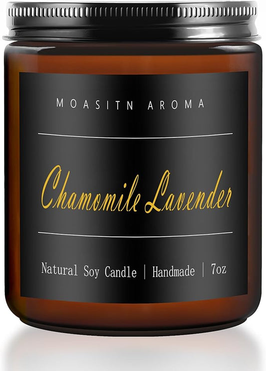 MOASITN Chamomile Lavender Scented Candles for Home| Natural Soy Wax Candle| Handmade Long Lasting Aromatherapy Jar Candel for Women,Men as Summer,Birthday,Relaxing Gifts| 7oz