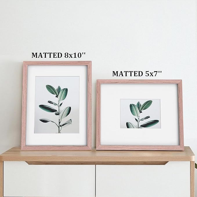 Egofine 11x14 Picture Frames Set of 4, Made of Solid Wood Covered by Plexiglass 5x7 and 8x10 with Mat or 11x14 without Mat, for Table Top Display and Wall Mounting Photo Frame Peach Pink