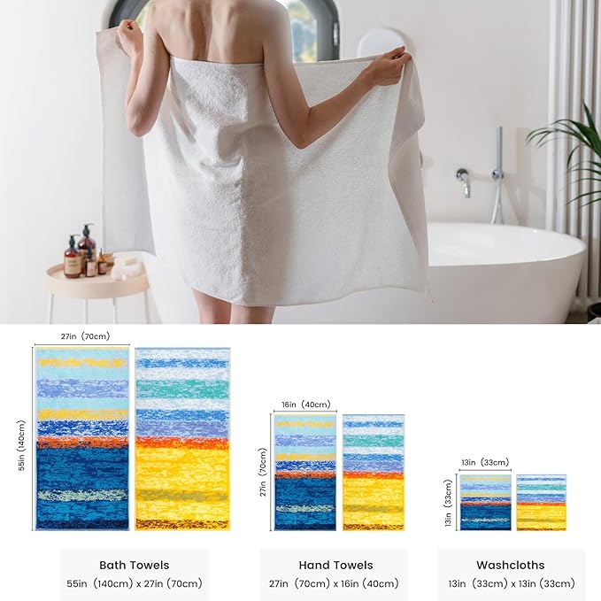 SEMAXE 12-Piece Mixed Color Towel Set - 100% Cotton, Lightweight, Absorbent, Quick-Drying Bathroom Towel, Ideal for Couples and Gifts, Bath Towel, Hand Towel, and Washcloth Per Color