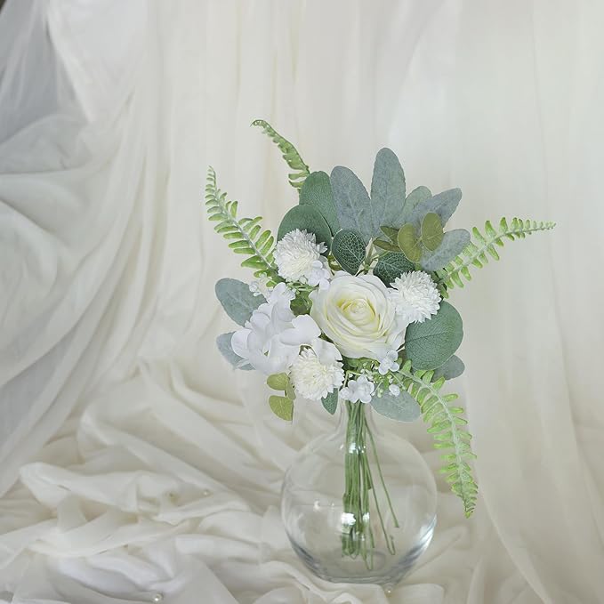 YXZZWL Artificial Greenery Stems Box Set，65 Pcs with 8 Kinds of Faux Greenery Branches Fake Eucalyptus for Wedding DIY Bouquets Floral Arrangement Table Centerpieces (Dusty Green & White)