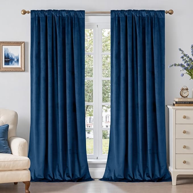 BGment Blue Velvet Curtains 84 Inches 2 Panels, Thermal Insulated Blackout Curtains Room Darkening Drapes with Back Tab and Rod Pocket for Bedroom/Living Room, 52 x 84 Inch
