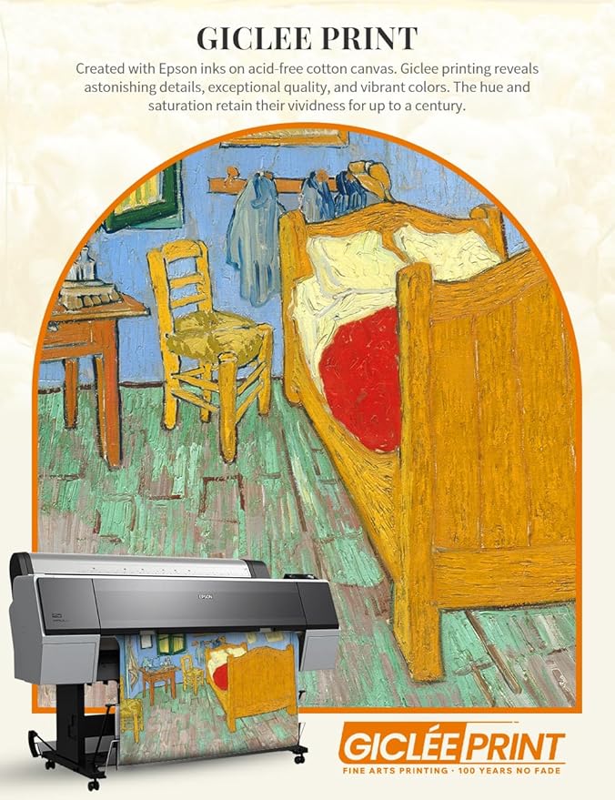 DECORARTS - Vincent van Gogh's Bedroom in Arles (Third Version). Museum-Quality Giclee Print on Cotton Canvas, Gold Solid Wood Frame, Framed Size: 34.75x28.75 in, Made in USA