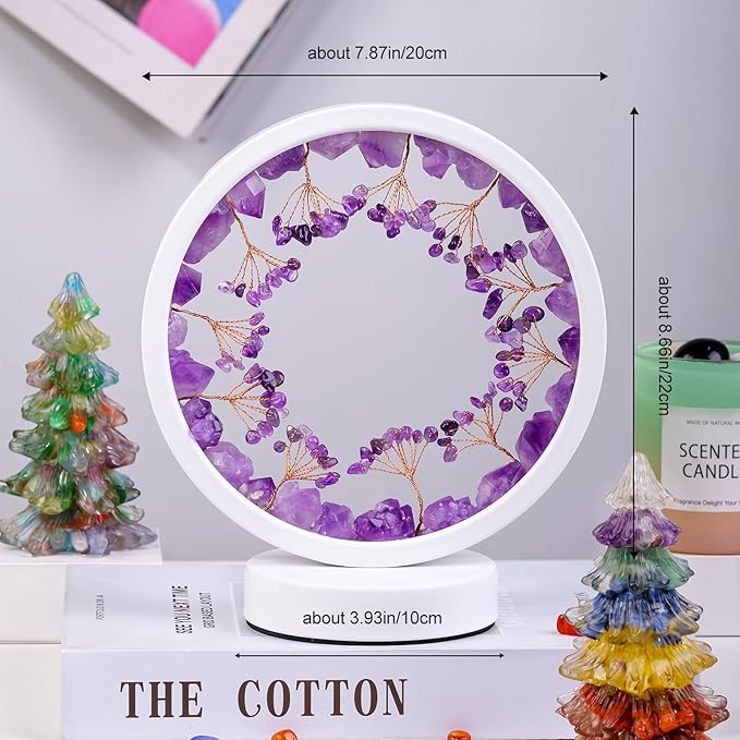 Runyangshi Crystal Night Lamp Natural Citrine Crystals Small Tree Bedside Ambient Lamp USB Port 3 Colours Adjustable Lamp Suitable Night Light for Living Room Bedroom Office Home Decor Gift