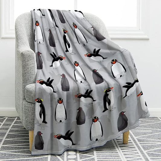 Jekeno Penguin Blanket Birthday for Dad Women Kids Boys Teens Presents Home Bedroom Living Room Antarctic Animals Decor Soft Cozy Plush Throw Blankets Grey 50"x60"