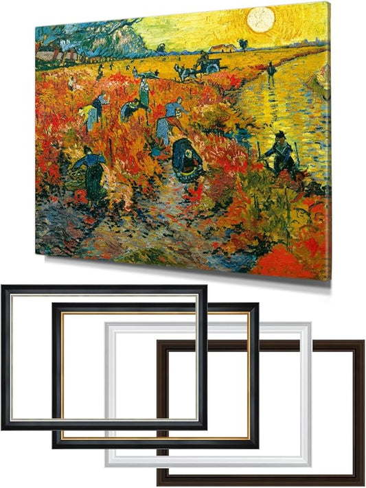 DECORARTS - The Red Vineyards by Vincent Van Gogh, Large Giclee Canvas Print with Solid Wood Frame, Oversized Wall Art Decor
