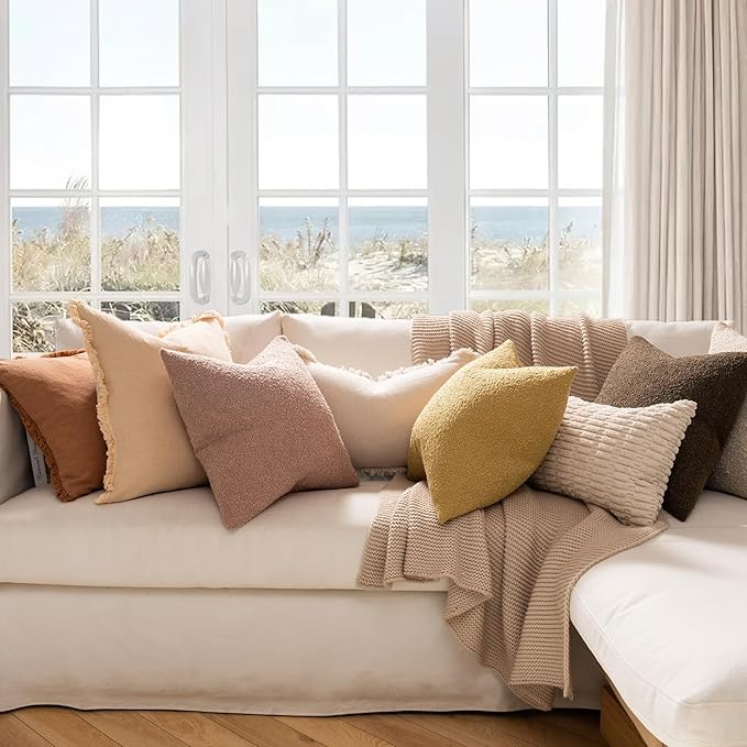 MIULEE 20x20 Inch Decorative Pillow Covers for Couch Bed Set of 2 Textured Boucle Neutral Throw Pillows Blush Pink Accent Solid Cushion Pillowcase Cozy Soft Sofa Livingroom Home Decor