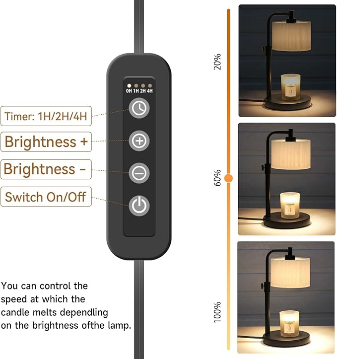 Candle Warmer Lamp with Timer, Candle Wax Warmer Adjustable Height Candle Lamp Warmer for Jar Candles, House Warming Gifts Home Decor Gifts for Women (Black-Upgrade)
