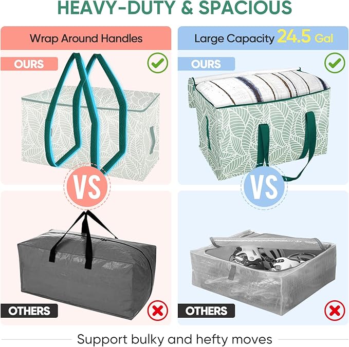 BALEINE 2-Pack Oversized Moving Bags with Reinforced Handles, Heavy-Duty Storage Tote for Clothes, Moving Supplies (Antique Folidage, 2-Pack)