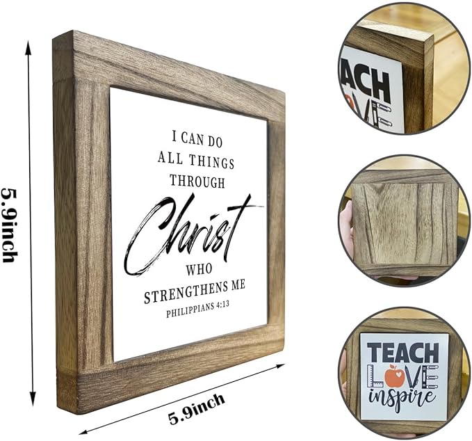 Bible Verse Philippians 4:13 Box Sign, I Can Do All Things Through Christ Who Strengthens Me, Wooden Plaque Gift Tabletop, Self-motivation Sign, Christian Wood Sign, Religious Home Decor