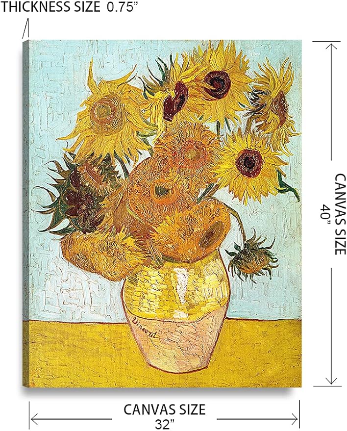 DECORARTS - Twelve Sunflowers, Vincent Van Gogh Art Reproduction. Giclee Print on Canvas. Wall Art for Home. 40x32