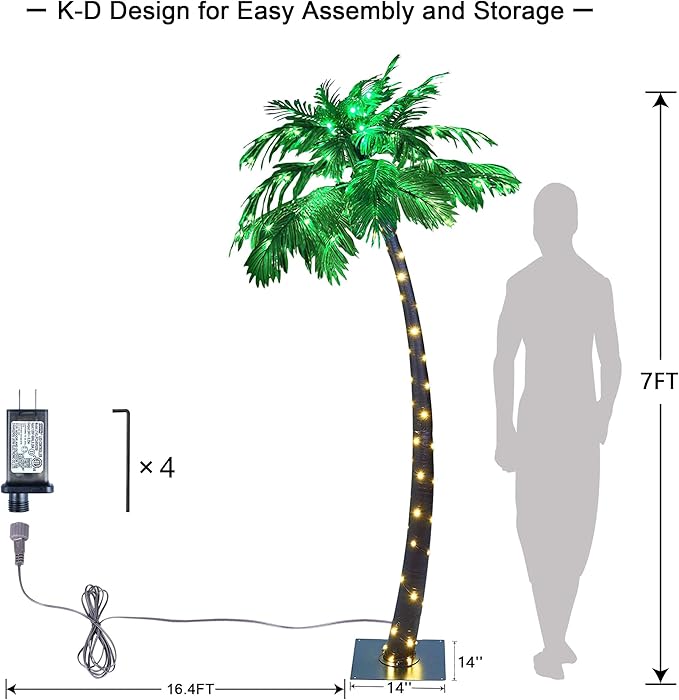 Lightshare 7 Feet Palm Tree 96LED Lights Artificial Fake Tree Decoration for Tiki Bar Outside Patio Porch Pool Christmas Nativity