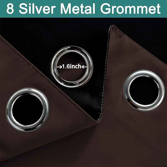 Yakamok 100% Blackout Curtains for Bedroom, 2 Thick Layers Thermal Insulated Grommet Total Blackout Drapes with Black Liner for Living Room (52Wx90L,Chocolate Brown, 2 Panels)