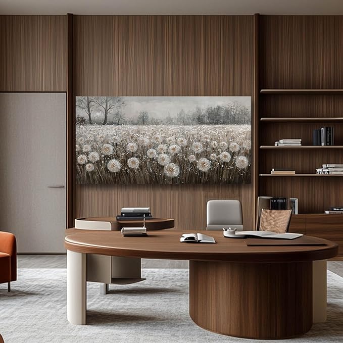 White Flowers Wall Art for Living Room Framed Wall Decor Dandelion Wall Art Artwork Canvas Paintings for Home Office 29"x58”