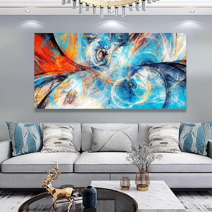 Blue Abstract Smart Line Pictures Canvas Wall Art for Living room Bedroom Wall Decor, Smart Line Wall Art Print Paitnings for home Decor,Morden Artwork Line Drawing Full of Imagination Canvas Art Waterproof Stretched Ready to Hang-28x57inches