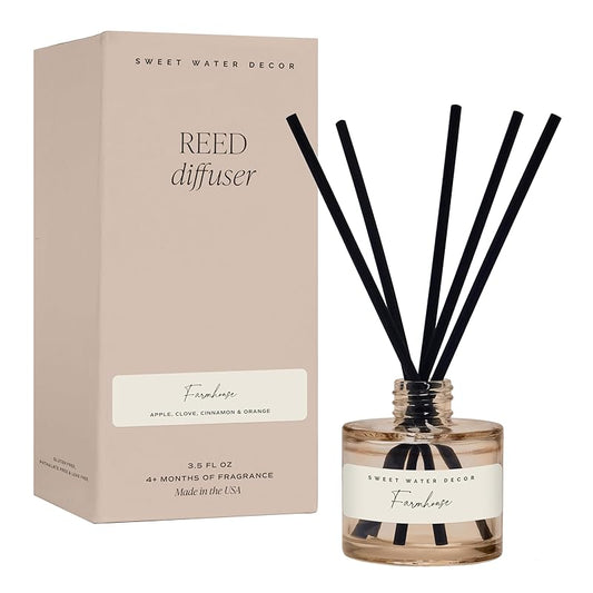 Sweet Water Decor Farmhouse Sandstone Reed Diffuser, Fall Scent with Pumpkin, Apple & Spices, Long-Lasting Non-Toxic Fragrance Oil for Living Room, Kitchen & Bathroom, Cozy Autumn Gift for Her