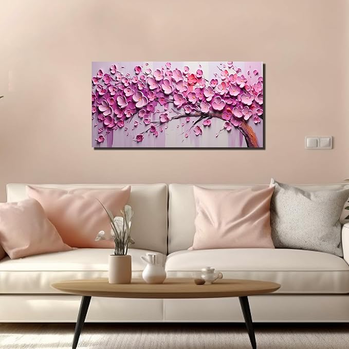 Zoyotago Pink Tree of Life Wall Art for Living Room Flower Picture for Bedroom Office Girls' Room Decor Modern Artwork Canvas Prints 20"x40"