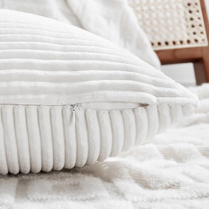 Fancy Homi 4 Packs Pure White Decorative Throw Pillow Covers 16x16 Inch for Living Room Couch Bed, Rustic Farmhouse Boho Home Decor, Soft Cross Patchwork Corduroy Textured Square Cushion Case 40x40 cm