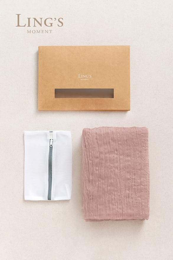 Ling's moment 10Ft x 35" Wide Dusty Rose Gauze Semi-Sheer Table Runner Cheesecloth Tablecloth for Wedding Party Bridal Shower Boho Table Decor