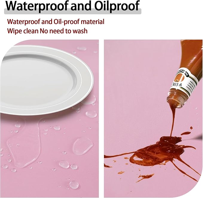 Fitted Pink Round Tablecloth for 36-44" Tables Waterproof Vinyl Mantel Redondo Para Mesa De 6 Sillas Accesorios Para Cocina Home Camping Sets Girls Birthday Party Desk Unique Decorations