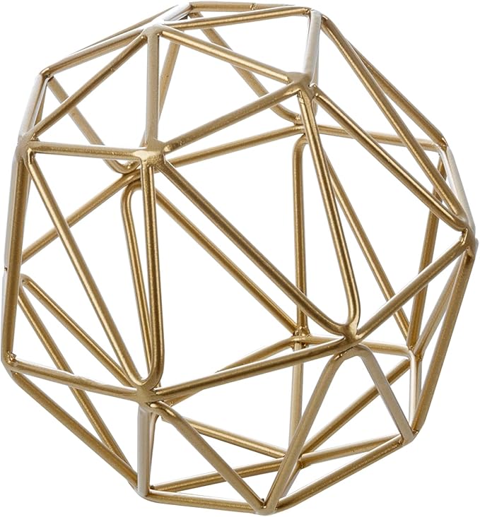MyGift 3D Art Geometric Abstract Sculpture, Gold Tone Metal Wire Orb Decorative Ball, 6.4 Inch Home Decor Accents