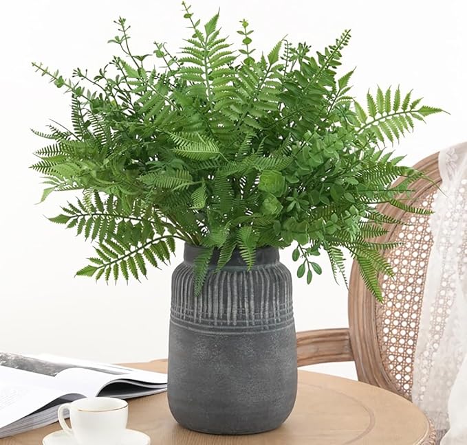 12 Pcs Mixed Eucalyptus Leaves Stems, Faux Branches with 5 Kinds of Leaves for Wedding Bouquet Table Centerpieces - Green