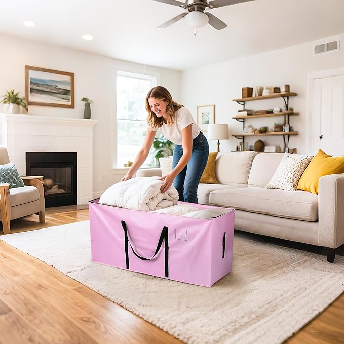 66 Gallon Extra Large Moving Bags - Heavy Duty Storage Bags with Zipper & Strong Handles, Pink Packing Bag for Moving, Storage, Travel and Camping, College Dorm & Home Supplies, 1 Pcs