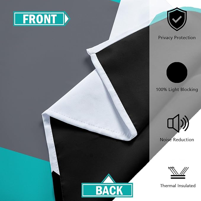 Teal/Turquoise 100% Blackout Curtains for Bedroom 84 inch Length 2 Panels Set Black White Grey Modern Abstract Geometric Black Out Curtains Room Darkening Window Drapes for Living Room, 52Wx84L