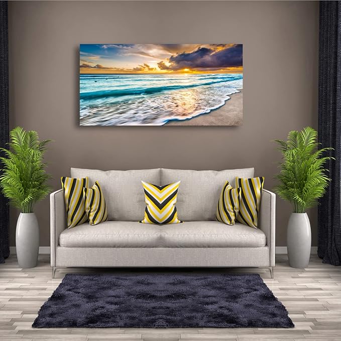 Beach Seascape Pictures Canvas Wall Art for Home Decor Wave Sunset Prints Paintings for Living Room Bedroom Decorations Natural Landscape Artwork 20x40inches