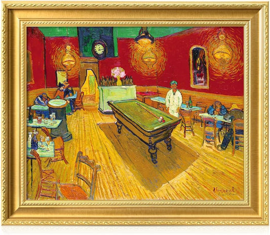 DECORARTS - The Night Cafe in the Place Lamartine by Vincent Van Gogh. Giclee Print on Acid-Free Canvas in Gold Solid Wood Frame. Picture Size: 20x16, Total Size: 24.75x20.75, Made in USA