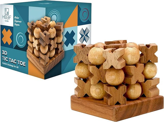BSIRI 3D Wooden Tic Tac Toe - Rustic Coffee Table Decor, Unique Gifts for Special Occasions, Fun for All Ages in Strategic Game Night, Family Games, and More