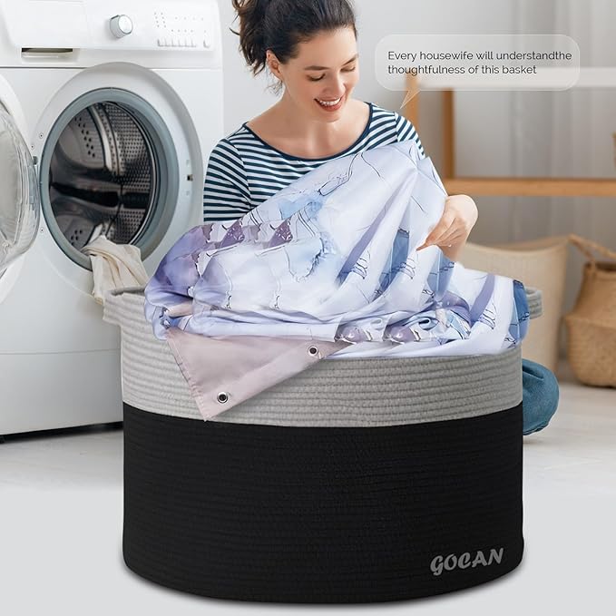 Extra Large Storage Laundry Basket 22" X 22"X 14" Cotton Rope Woven Basket for Blanket Basket with Handles for Living Room Toys Storage XXXL