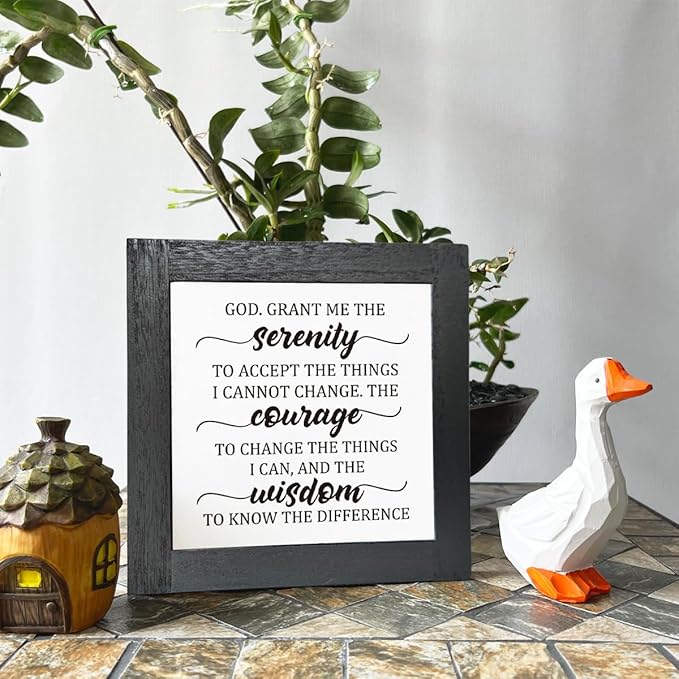 Inspirational Sign, Box Wood Plaques Desk Décor, Christian Sign, Wooden Table Sign, Religious Home Table Decor, Serenity Prayer Gift for Him Her, God. Grant Me the Serenity Courage Wisdom D1