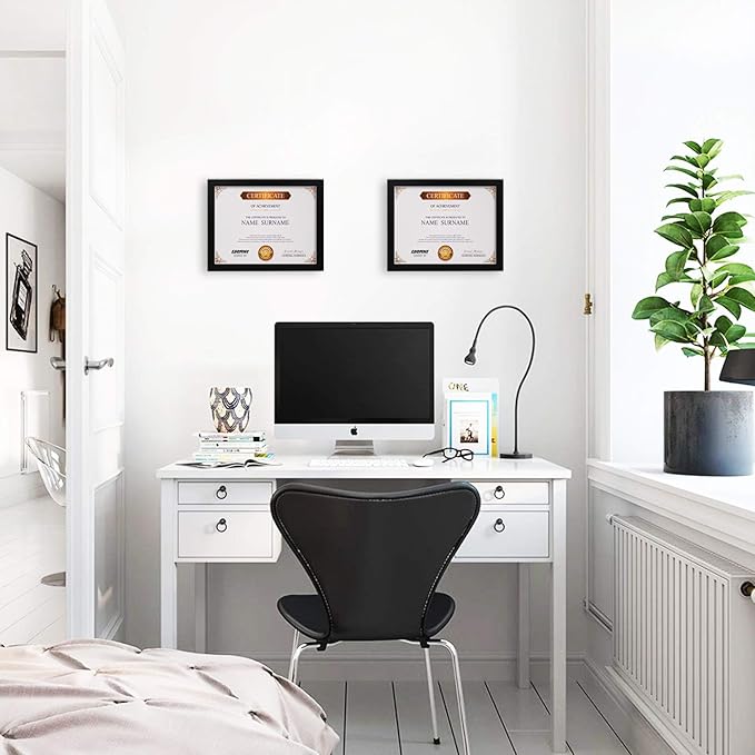 Egofine 8.5x11 Picture Frames Set of 4, Made of Solid Wood Covered by Plexiglass for Document,Diploma, Certificates and Degree, for Table Top Display and Wall Mounting Photo Frame Black