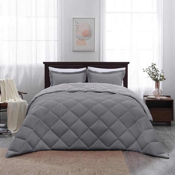 Basic Beyond Twin Comforter Set - Reversible Twin Bed Comforter in Grey/Charcoal Gray, 1 x 66"x92" Comforter & 1 x 20"x26" Pillow Sham