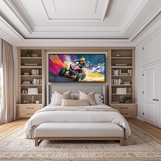 Flintis Large Kart Racing Framed Wall Art Racing Car Pictures Wall Decor Abstract Colorful Race Car Canvas Painting Print Artworks Decor Framed for Living Room Bathroom Master Bedroom 60L X 30W