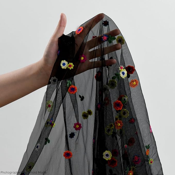 Artoid Mode Black Embroidery Daisy Gauze Table Runner 120 Inch 10FT, Seasonal Sheer Kitchen Dining Holiday Wedding Birthday Table Decor for Home Party