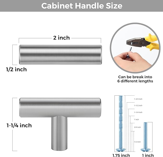 5 Pack Brushed Nickel Cabinet Knobs - Kitchen Cabinet Knobs Silver Cabinet Pulls for Kitchen Cabinet Drawer Stainless Steel Dresser Knobs for Cabinet Hardware 2in Length Single Hole T Bar