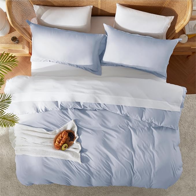 Nestl Ice Blue Duvet Cover Full Size - Soft Double Brushed Full Size Duvet Cover Set, 3 Piece, with Button Closure, 1 Duvet Cover 80x90 inches and 2 Pillow Shams