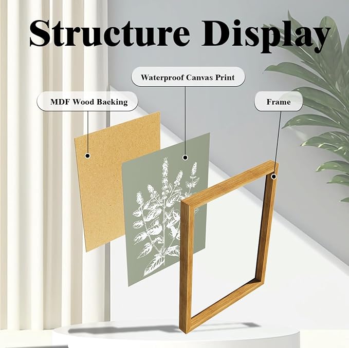 GUMEYJIA Boho Wall Art Set of 4 Framed Herb Prints Botanical White Floral Sketches with Gray and Sage Green Background Modern Farmhouse Decor Home Kitchen Wall Decor (11x14 in)