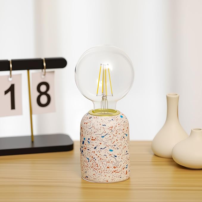 Mini Modern Stained Concrete Bedside Table Lamp, 3.5 x 3.5 x 8.5 Inch Nightstand Lamps, with Spherical Bulb Round Side Table Lamp for Bedroom Living Room Entryway Table Lamps